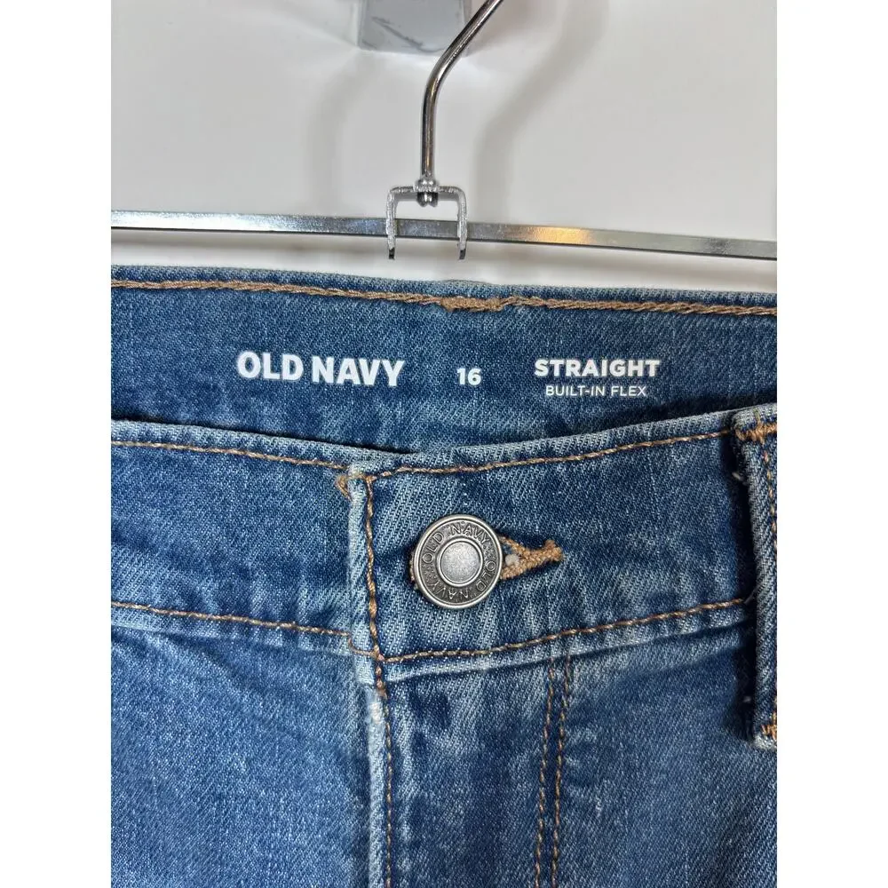 Old Navy Straight Built-In Flex Jeans Kids 16 Blue Straight Stretch Denim Youth